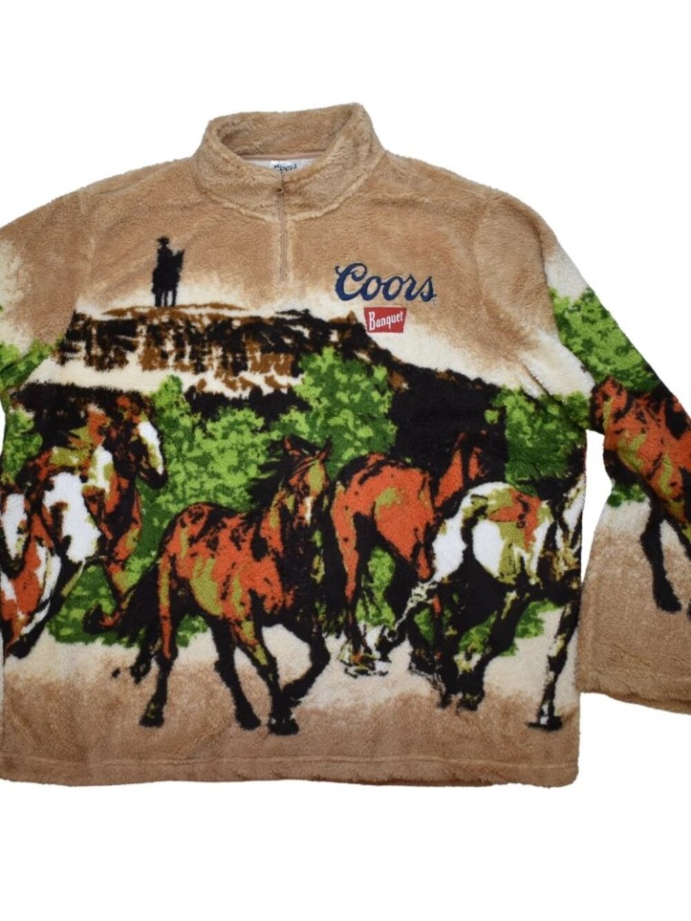 Coors Scenic Western Print Fuzzy Fleece 1/4 Zip Mens Jacket New 3XL